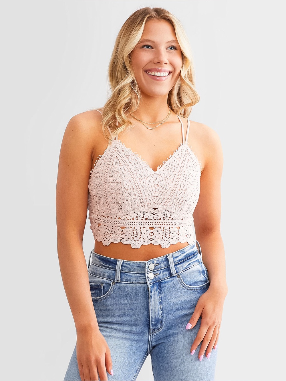 NWT Buckle BKE Essentials Lace Crochet Bralette Cami Top - Light Pink XXL
